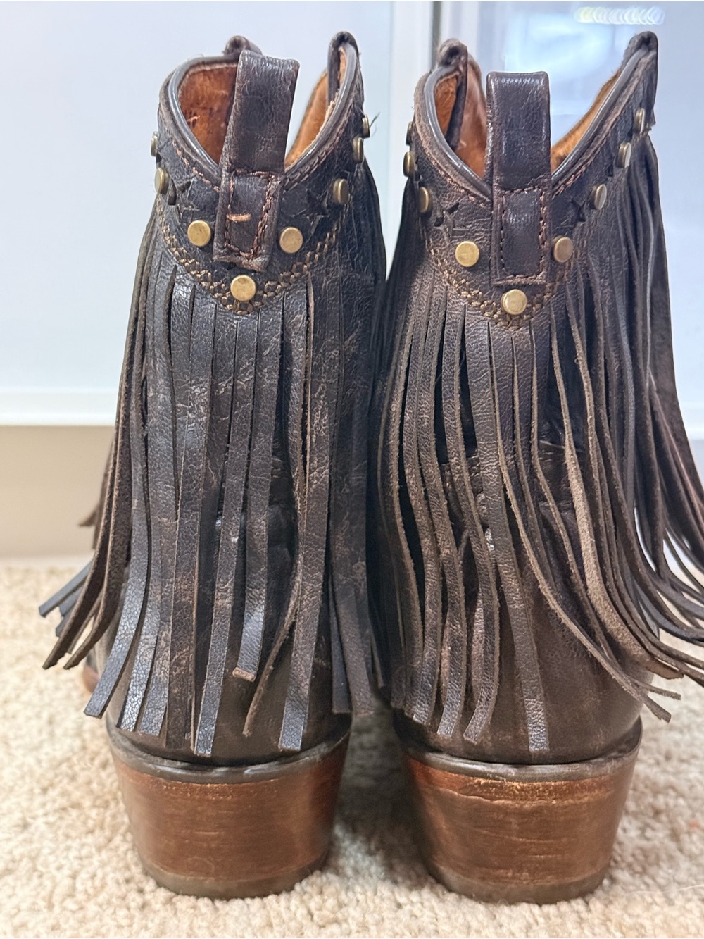 Fringe Western Ankle Boots in Distressed Brown. Vaccari - Picture 3 of 6